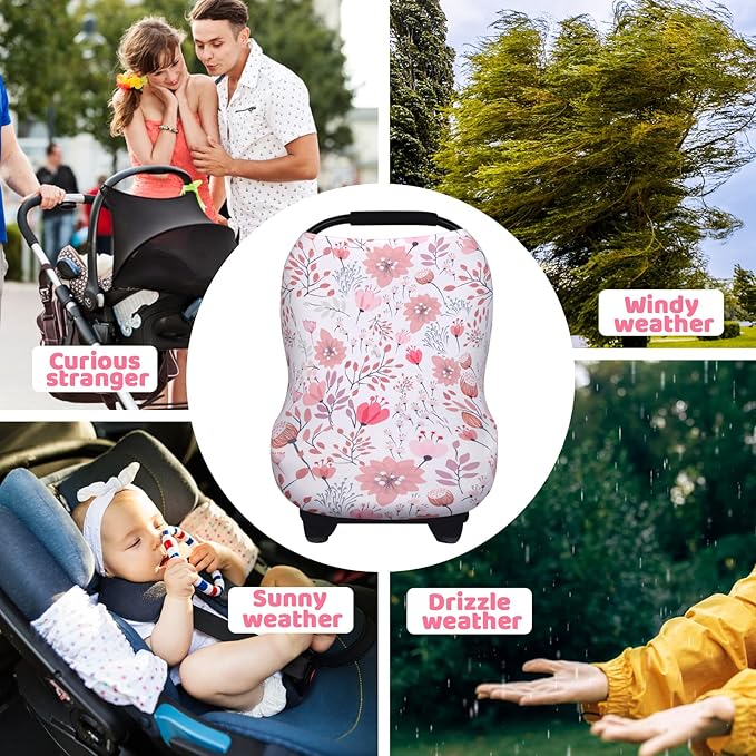Rquite All-in-1 Car Seat Cover Baby, Carseat Covers for Girl Boy, Stretchy Soft Infant Car Seat Cover, Multi-use Baby Carrier Cover, Car Seat Canopy, Stroller Sun Shade, Nursing Breastfeeding Cover