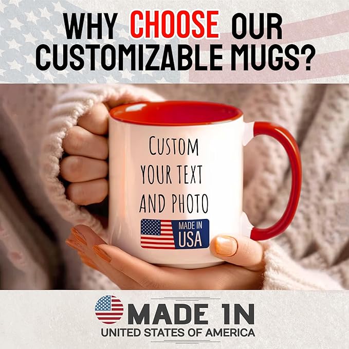 Custom Mug Upload Your Picture Personalized Coffee Mug with Photo Text Name Customized Cup Unique Ideas Gifts for Men Women Mom Dad Girlfriend Boyfriend Friend Family (Red, 15oz)