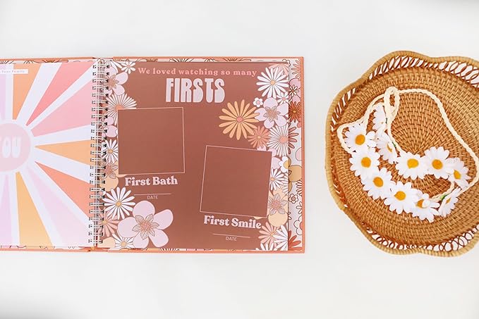 Lucy Darling Flower Child Baby Memory Book – First 5 Years Journal & Photo Album, Gender-Neutral Keepsake for Baby Boy/Girl, Mom Gift