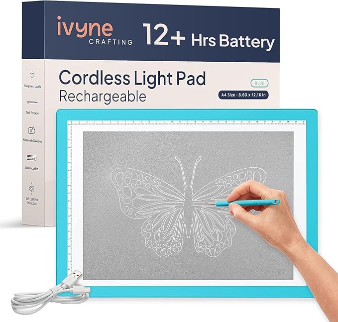 iVyne Rechargeable A4 Light Pad for Tracing & Weeding - LED Light Board for Weeding Vinyl - for Cricut Vinyl Weeding Tools - Ultra-Thin & Portable - Perfect for Artists & Crafters - Blue