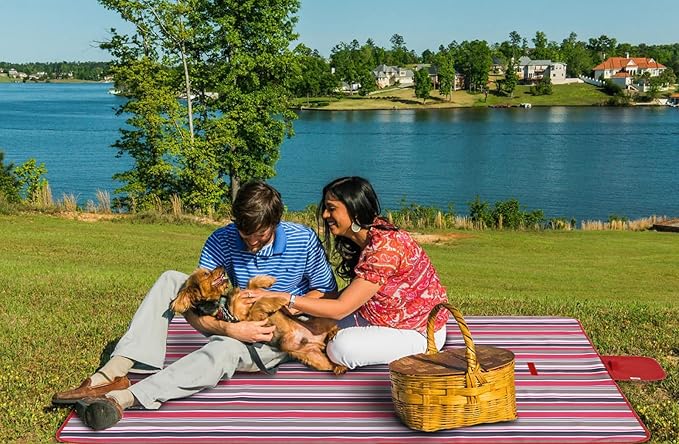 Beach Blanket Picnic Mat Sandproof Waterproof Extra Large Outdoor Camping Blanket Foldable Portable Picnic Mat for Travel Hiking Music Festival Park Lawn Grass Red Lines