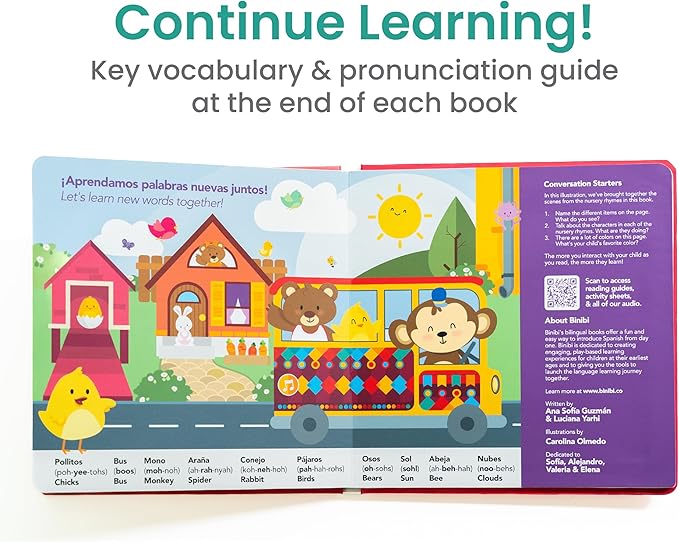 Binibi Spanish Musical Book for Babies & Toddlers 1-3 Los Pollitos Dicen & Other Nursery Rhymes | Spanish Learning for Kids | Bilingual Children's Book | Sound Book | Libro en espaรฑol para bebรฉs