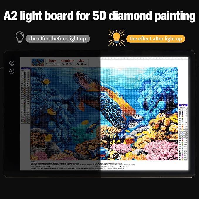 Zocelight Rechargeable A2 Light pad for Diamond Painting,A2 Light Board with 5200mAh Battery,6 Levels Dimming/3 Color temperatures 5500 Lux Super Bright Light Box for Drawing,Sketching,Animation