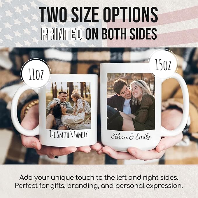 Custom Mug Upload Your Picture Personalized Coffee Mug with Photo Text Name Customized Cup Unique Ideas Gifts for Men Women Mom Dad Girlfriend Boyfriend Friend Family (White, 15oz)