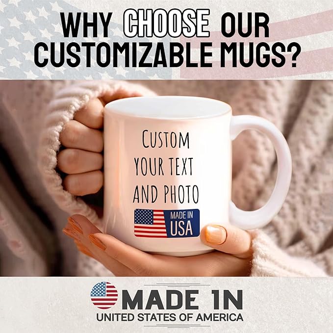 Custom Mug Upload Your Picture Personalized Coffee Mug with Photo Text Name Customized Cup Unique Ideas Gifts for Men Women Mom Dad Girlfriend Boyfriend Friend Family (White, 15oz)