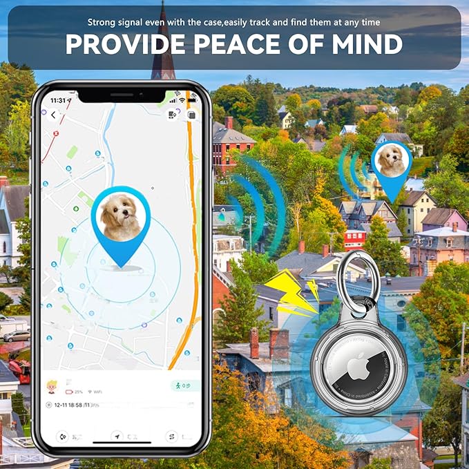 Upgrade Waterproof 4 Pack Airtags Holder with Apple Airtags Keychain, Hard PC Clear Air Tag Case, Anti-Scratch & Shock Air tag Holder, Men's Women's Keyrings & Keychains -Clear Black