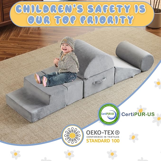 jela Foam Blocks 6Pcs Soft Play Equipment Soft Velvet, Toddler Climbing Toys Indoor Soft Play Climbing for Toddlers, Lightweight Climbing Blocks for Babies, Kids, Climb and Crawl Foam Playset