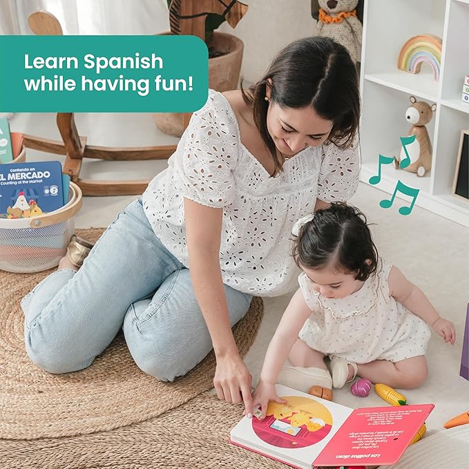Binibi Spanish Musical Book for Babies & Toddlers 1-3 Los Pollitos Dicen & Other Nursery Rhymes | Spanish Learning for Kids | Bilingual Children's Book | Sound Book | Libro en espaรฑol para bebรฉs