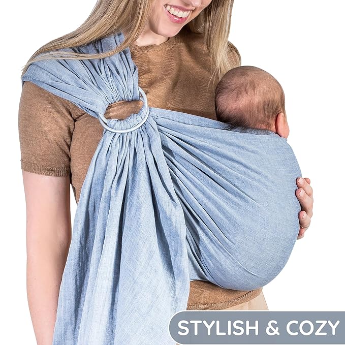 Baby Ring Sling Lightweight 100% Cotton Wrap Newborn, Toddler, Infant, Holder, Adjustable, Breathable, Travel Baby Carrier Sling Dark Blue