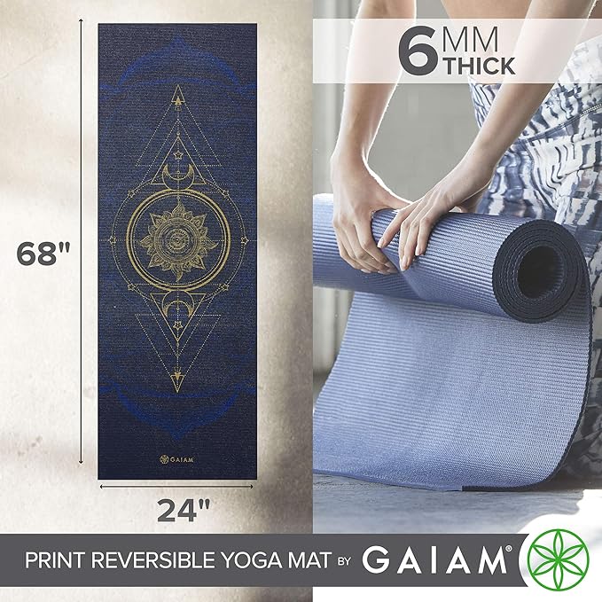 Gaiam Yoga Mat - Premium 6mm Print Reversible Extra Thick Non Slip Exercise & Fitness Mat for All Types of Yoga, Pilates & Floor Workouts (68" x 24" x 6mm Thick)