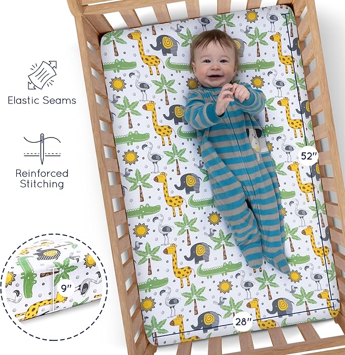 Fitted Nautical Crib Sheets (3 Pack) by GROW WILD - Jersey Knit Cotton Crib Sheet for Boys, Toddler Bed Mattress & Baby Boy Crib Bedding Set, 52β x 28β x 9β Crib Sheets (Safari Animals)
