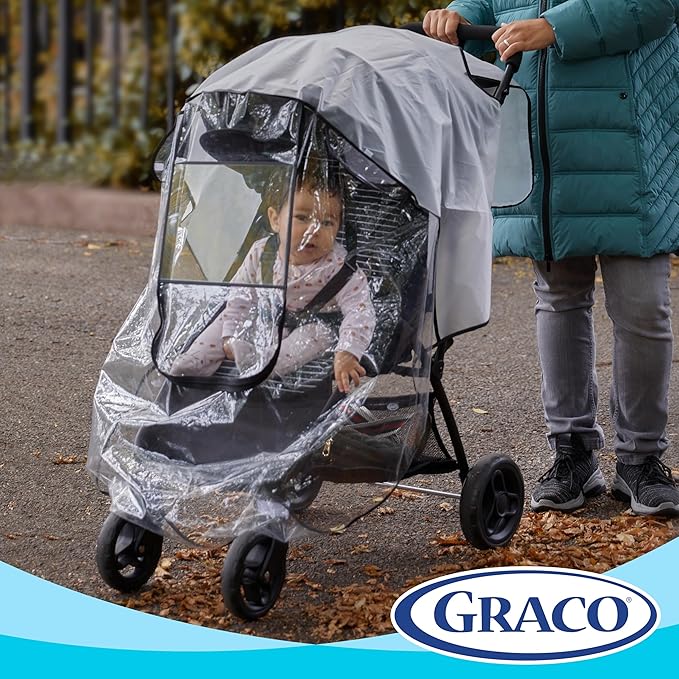 Graco Univeral Deluxe Weather Shield with Zippered Window, Baby Rain Cover, Universal Size to fit Most Stollers, Waterproof, Windproof, Ventilation, Protection, Shade, Umbrella, Pram, Vinyl, Clear