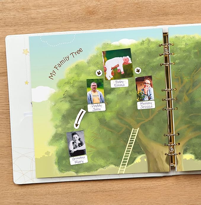 Leather-Bound Baby Memory Book Boy Girl - Beautiful Baby Scrapbook Album with Monthly Milestone Stickers | Loose-Leaf Elephant Baby Book Memory Keepsake Journal for Newborns