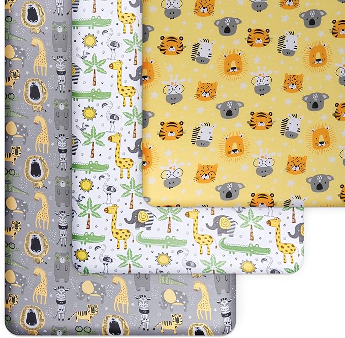 Fitted Nautical Crib Sheets (3 Pack) by GROW WILD - Jersey Knit Cotton Crib Sheet for Boys, Toddler Bed Mattress & Baby Boy Crib Bedding Set, 52β x 28β x 9β Crib Sheets (Safari Animals)