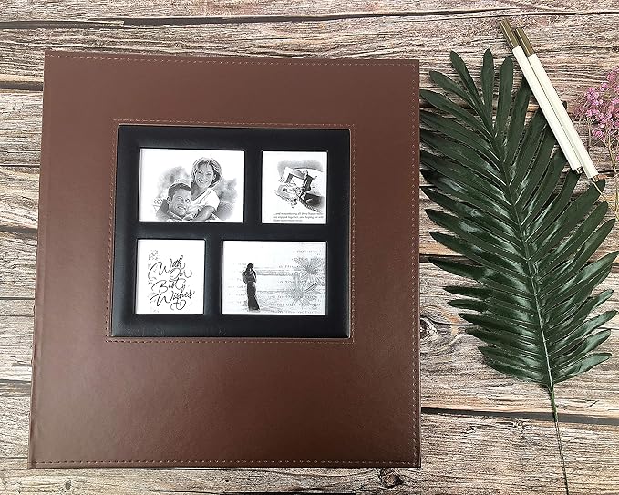 RECUTMS Photo Album 600 Pockets,Sewn Bonded Black Leather Book Pockets Hardcover Photo Frame 4x6 Photos Anniversary Baby Vacation Album (Brown)