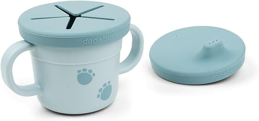 Done by Deer Elphee Blue Snack & Sippy Cup – Spill-Proof Toddler Cup with Soft Spout, Easy-Grip Handles, and Snap-On Lid – Perfect for 6-Month-Olds