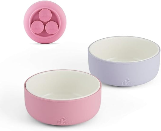 Elk and Friends Kids Porcelain Bowls with Silicone Suction Sleeve | Kids/Toddler/Baby Feeding | Microwave & Dishwasher Safe | Non slip | Cereal/Soup/Snack Dishes & Dinnerware