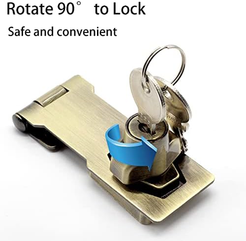 2 Packs Keyed Hasp Locks Twist Knob Keyed Locking Hasp for Small Doors, Cabinets and More,Stainless Steel Steel, Hasp Lock Catch Latch Safety Lock Door Lock with Keys (4inch, Bronze)