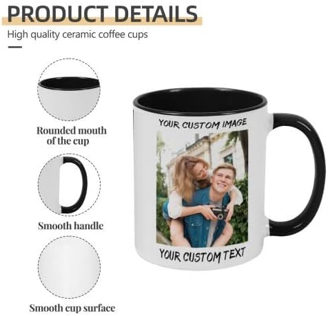 Personalized Coffee Cup with Photo, Logo or Text - Custom Both Sides Printed Mug for Him & Her - Unique Customized Gifts with Names - White/Blue