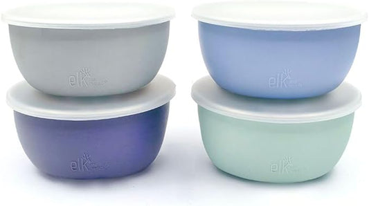 Elk and Friends Stainless Steel Bowls + Silicone Sleeve and Storage Lid | Baby, Toddler, Kids | Cereal & Snack Bowls | Storage Containers | Dishwasher Safe | 4 Pack