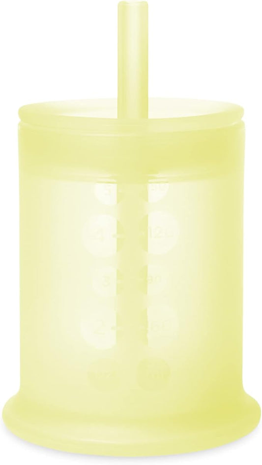Olababy Silicone Training Cup with Straw Lid | Babies Water Drinking Cup | 6+ Mo Infant To 12-18 Months Toddler | Sippy Cup For Kids & Smoothie Cup | Baby Led Weaning (Lemon, 5 oz)