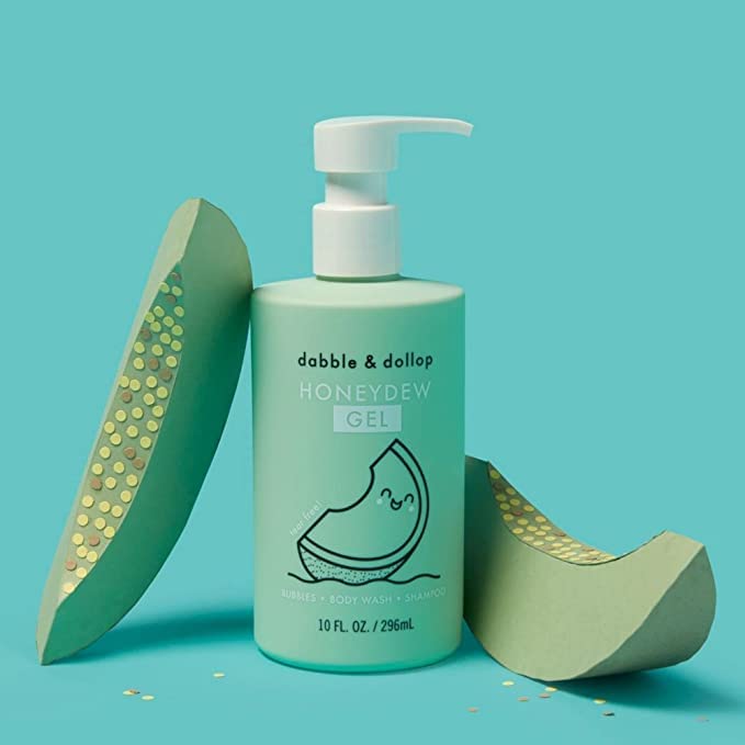 Dabble & Dollop Honeydew Melon Body Wash & Shampoo – 3-in-1 Natural Bubble Bath for Kids, Made in USA, No Parabens or Sulfates, Vegan, Gluten-Free, Tear-Free (10oz, Pack of 2)