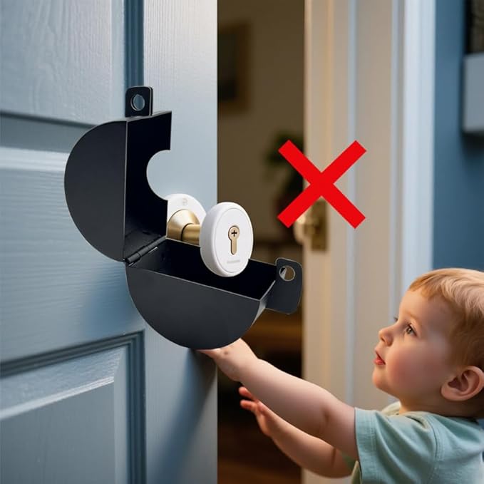 Door Knob Lockout Device with Password Lock and Key Lock Prevents Operating The Knob Cover to Disable Faucet Valve Spigot Dementia Door Locks for Elderly (Silver)