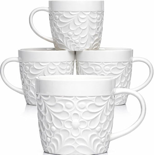 25DOL 16 oz Ceramic Coffee Mugs Set of 4 – Embossed Nature-Inspired Design by 25DOL