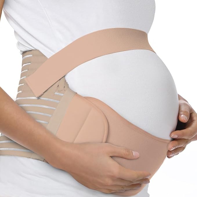 FITTOO Maternity Belt Back Support Belly Band Pregnancy Belt Support Brace Abdominal Binder Waist Support Beige X-Large