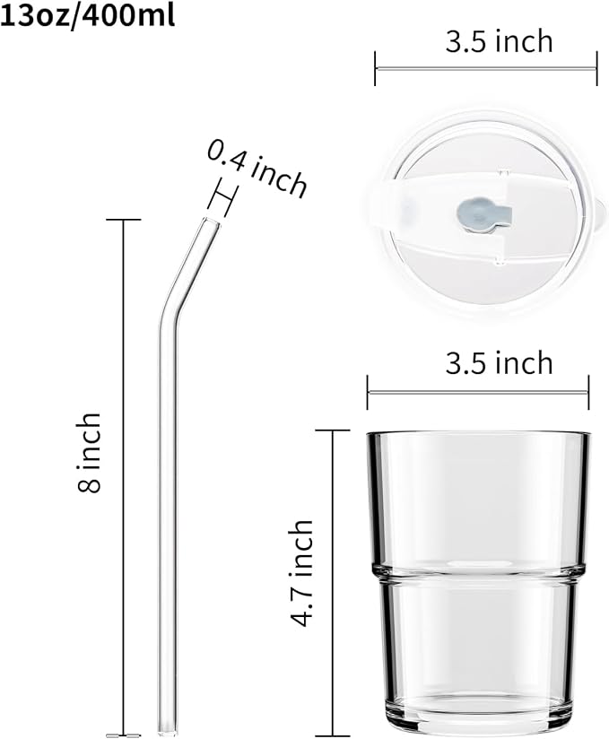 13oz Glass Tumbler with Straw and Lid, Leak Proof Iced Coffee Cup, Thick Wall - Image 3