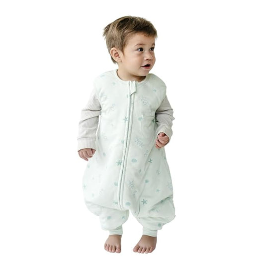 Tealbee Dreamsuit: Toddler Sleep Sack with Feet 3T 4T - 1.5 TOG Winter Baby Wearable Blanket for Walkers - Rayon made from Bamboo, Organic Cotton Sleep Bag - Seashell