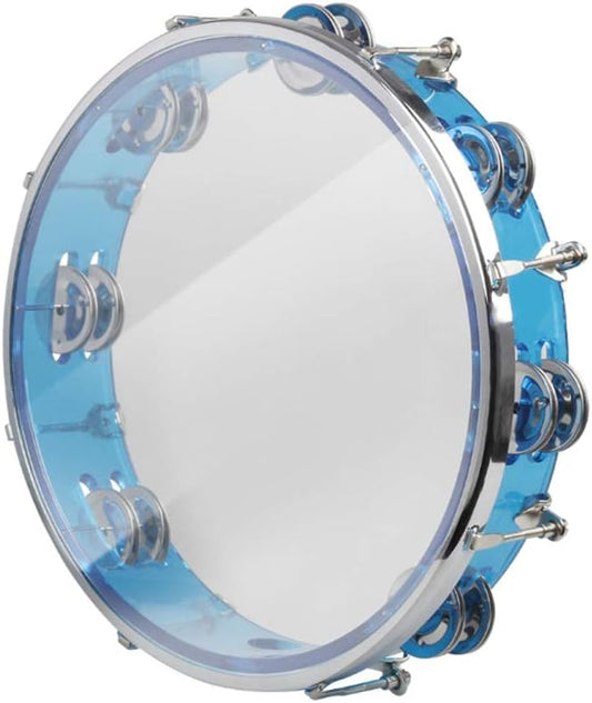 ENNBOM Tambourine Adjustable Tone Hand Drum Double Row Metal Jingles Hand Bell Performance Level Handheld Percussion (Blue)