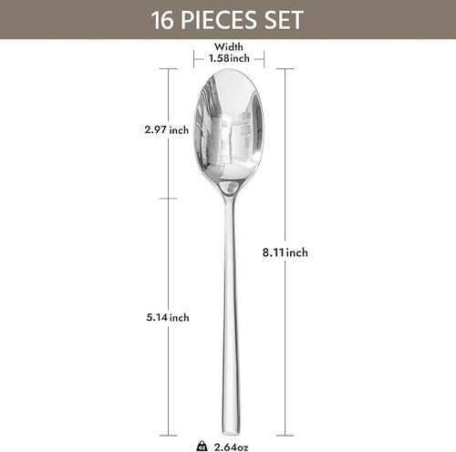 16 Piece Dinner Spoons Set, Stainless Steel Spoons | Forged Stainless Steel - Image 2