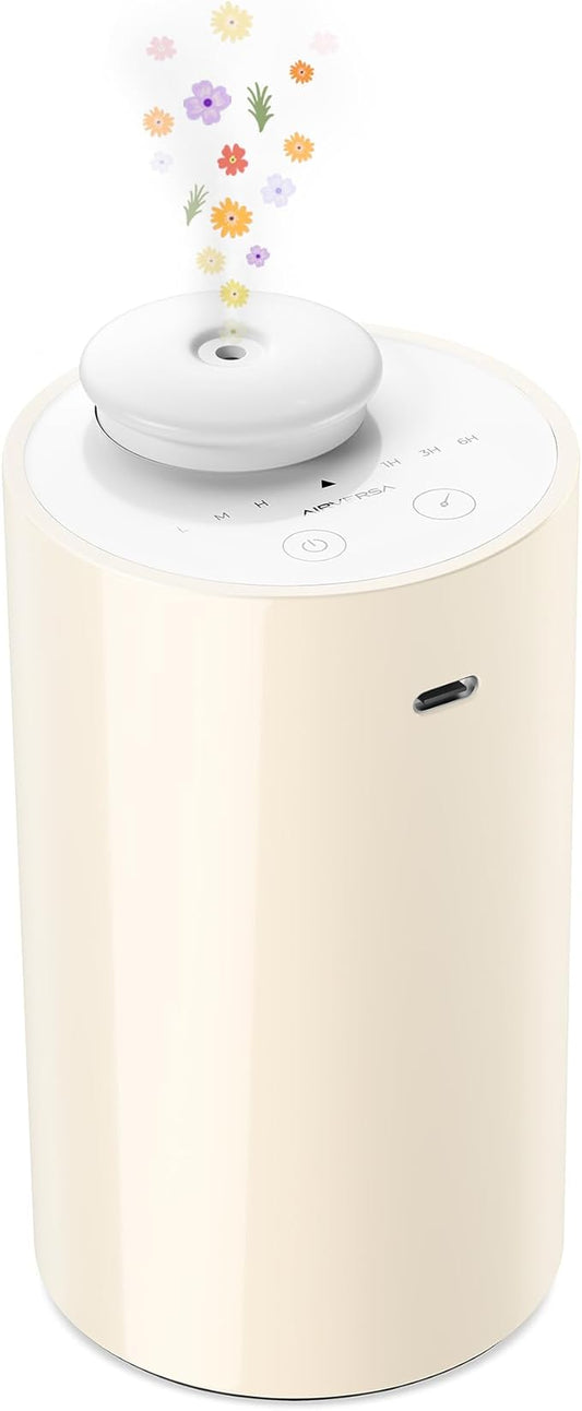 Waterless Diffuser for Essential Oil, Battery Operated Nebulizer, 0.7 Fl.Oz./ 20mL Capacity, Mini Scent Air Machine, 3 Countdown Timers & 3 Mist Levels for Home, Room, Car, Office - AN6 Yogurt