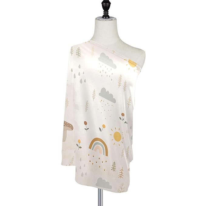 Kigai Mushroom Rainbow Baby Car Seat Covers for Newborn, Breathable Nursing Cover for Breastfeeding Moms, Baby Stroller/Shopping Cart/Stretchy Carseat Cover for Boy & Girl