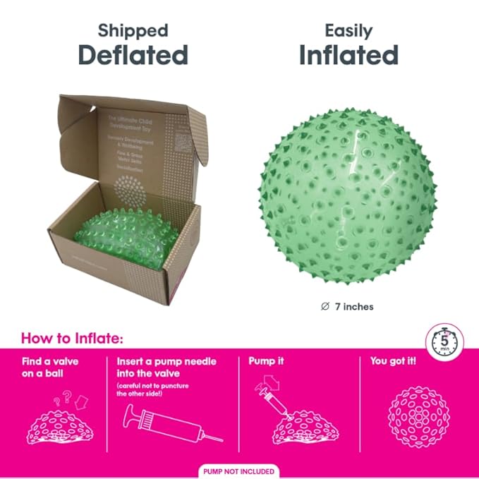 Edushape Original Sensory Ball - 7" Deflated Transparent Green Color Baby Ball Enhancing Gross Motor Skills for Kids 6 Months & Up