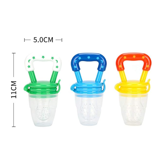 Food Feeder Baby Fruit Pacifier (3 Pcs) with 6 Different Sized Silicone Pacifiers 2 PCS Dispensing Spoon 90ML Spoons Clip Infant Teething Feeders -Blue