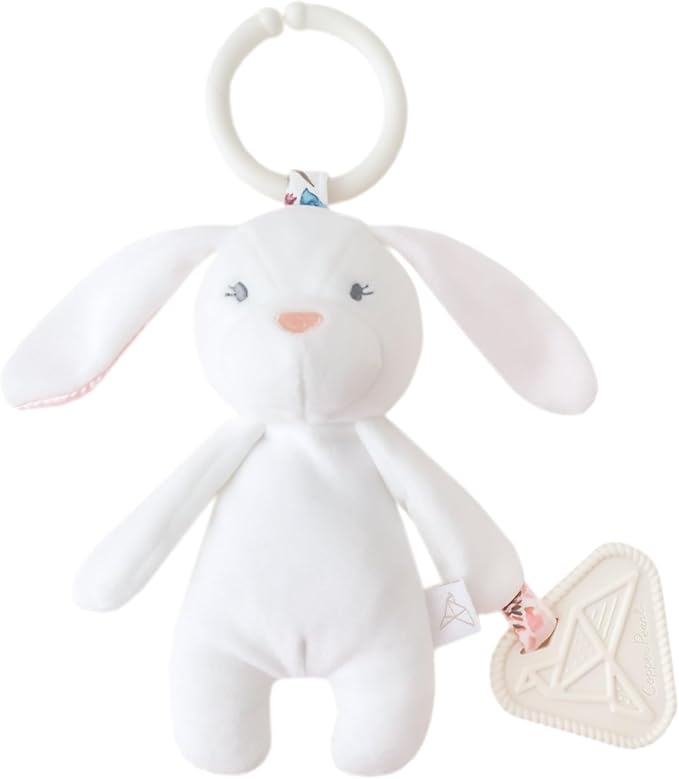 Copper Pearl On-The-Go Plush: Clip On Baby Toys for Travel, Soft Stuffed Bunny Plush with Teether for Sensory Development - Bella Bunny