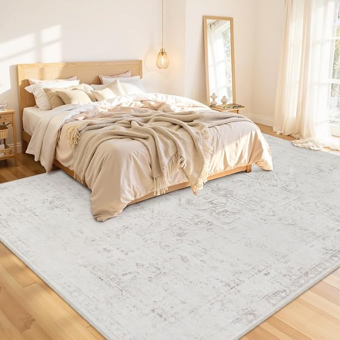 Area Rugs 9x12 Living Room: Vintage Boho Neutral Washable Rug Indoor Soft Large - Image 2