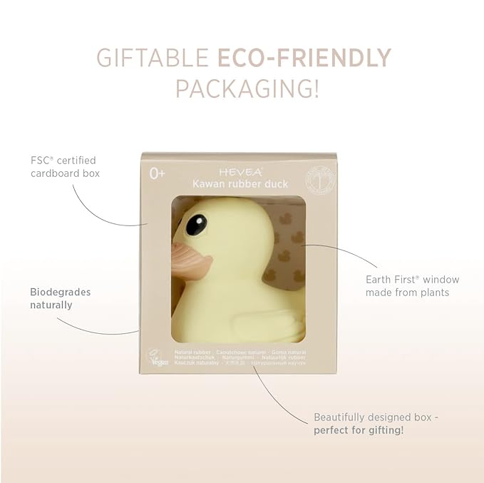 HEVEA Kawan Mini Rubber Duck - 100% Natural Rubber Baby Bath Toy - Eco Friendly, Perfect for Playing, Teething, and Bathing - Mold Free Bath Toys - Eggnog