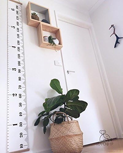 Kids Growth Chart, Wood Frame Fabric Canvas Height Measurement Ruler from Baby to Adult for Child's Room Decoration 7.9 x 79in (7.9 x 79in, White & Black)