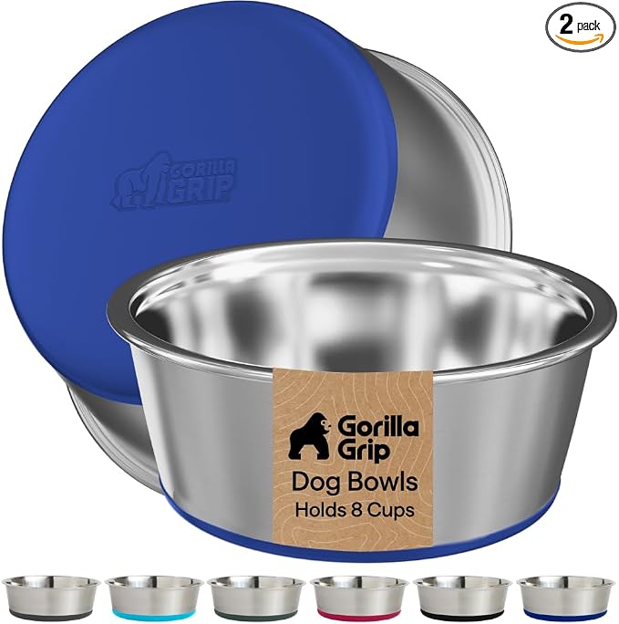 GORILLA GRIP Dog Bowls, Food Grade 304 Stainless Steel, Holds 8 Cups Each Food by Unknown