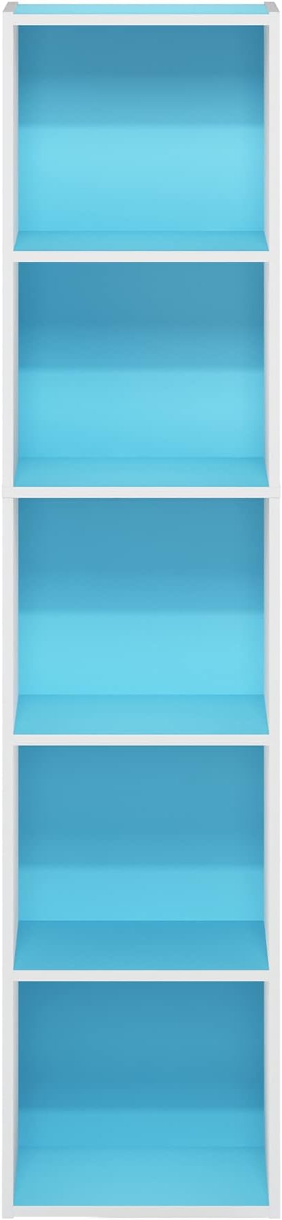 Furinno Luder Bookcase / Book / Storage, 5-Tier Cube, Light Blue/White