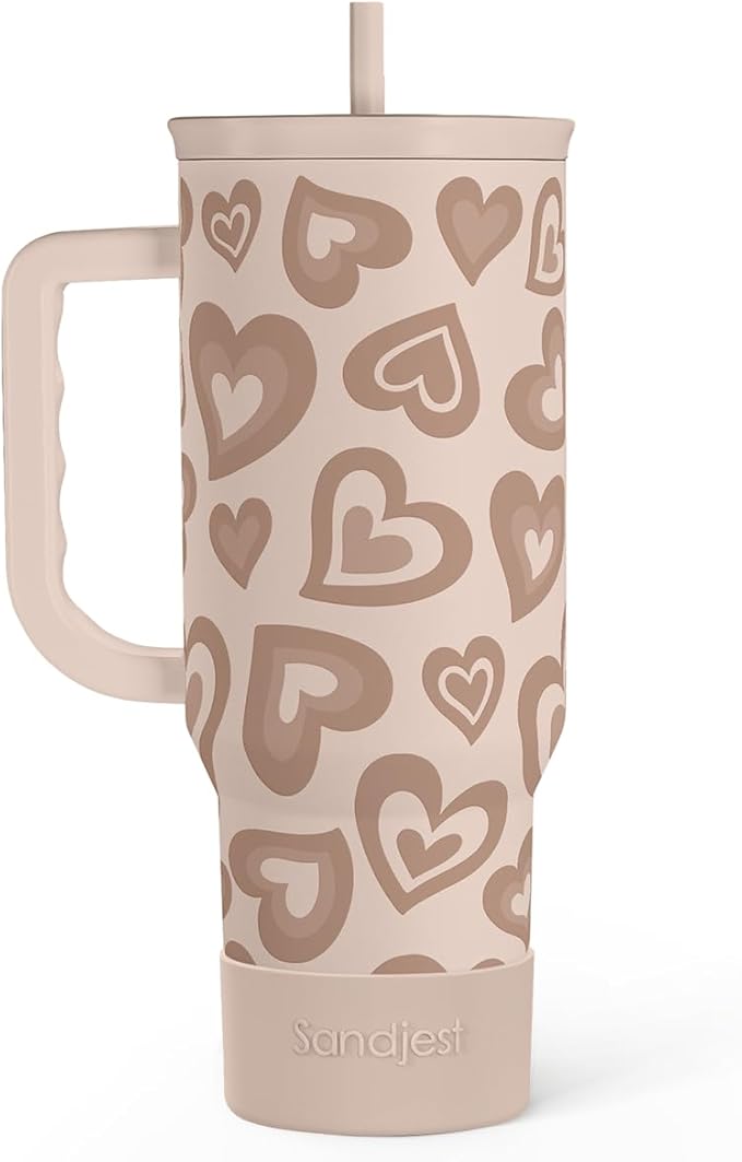 SANDJEST Heart Tumbler with Handle and Straw 40oz – Stainless Sleel Slider by SANDJEST