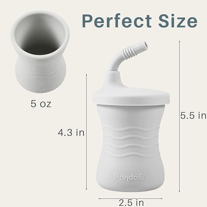 PandaEar Silicone Training Cup, 3 Pack Baby Drinking Sippy Cups with Straw for Baby and Toddler 6 Months+ (Brown/Pink/Gray)