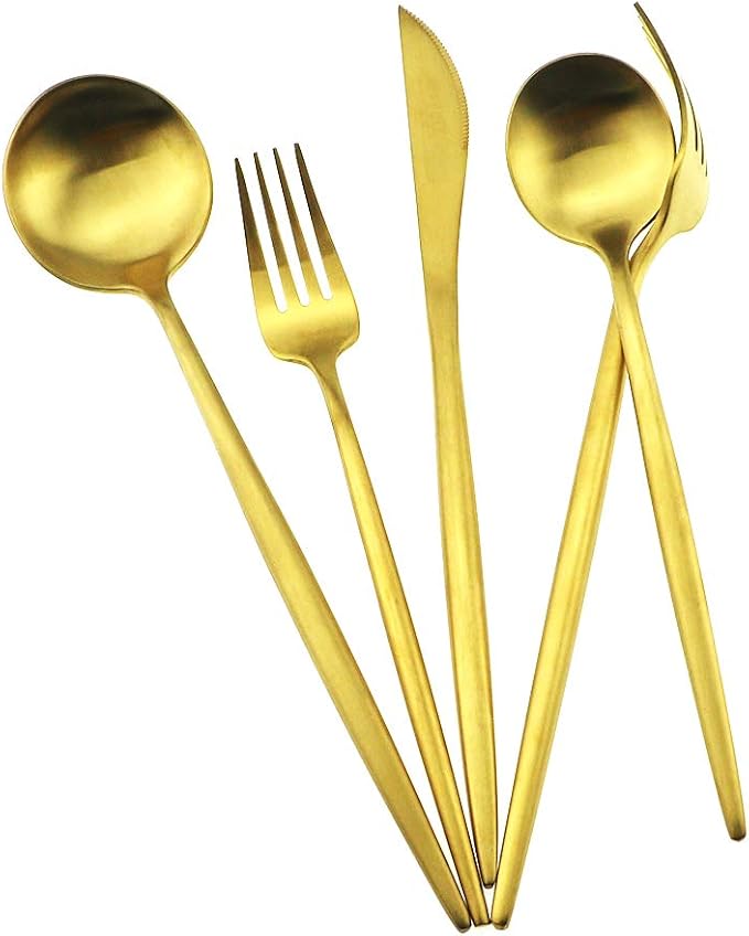 5-Piece 18/10 Stainless Steel Matte Gold Flatware Set - Image 3