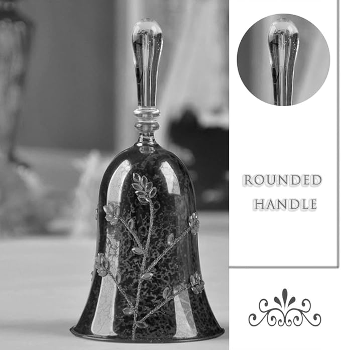 Handbell Set for Church Ornate and Elegant Leaf-Shaped Trim Handheld Bell, Home Kitchen Dinner Call Dinner Bell, Crisp Glass Collision Sound (Color : Purple, Size : 5.9 * 3 inches)