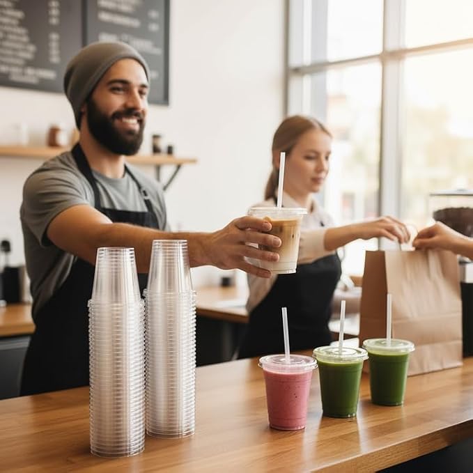 20oz Clear Plastic Cups with Lids and Straws | Leak-proof Disposable Iced - Image 6