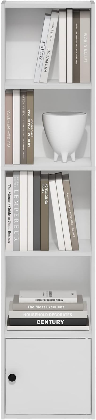 Furinno Luder Shelf Bookcase with 1 Door Storage Cabinet, White