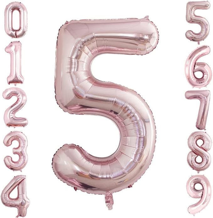 GOER 2 Pcs 42 Inch Rose Gold Foil Balloons Number 5,Huge Number Balloons for 5th 55th Birthday Party Supplies Anniversary Decorations